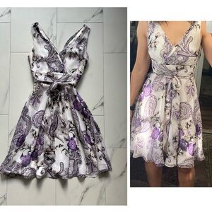 Floral Wrap Style Dress in Purple and White Chiffon